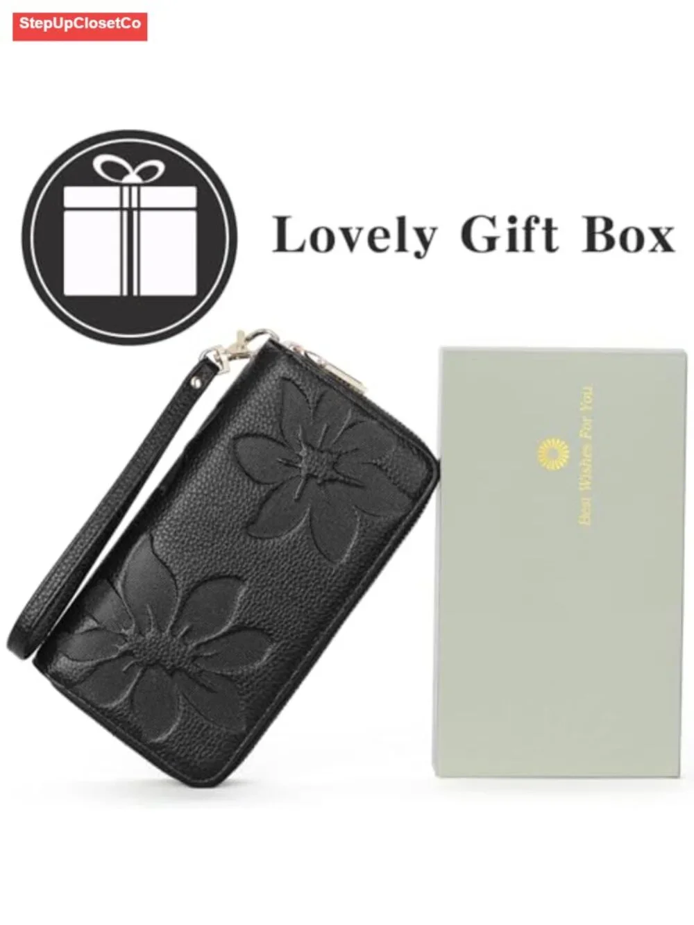 Genuine Leather RFID Blocking Wristlet Wallet with Detachable Wrist Strap